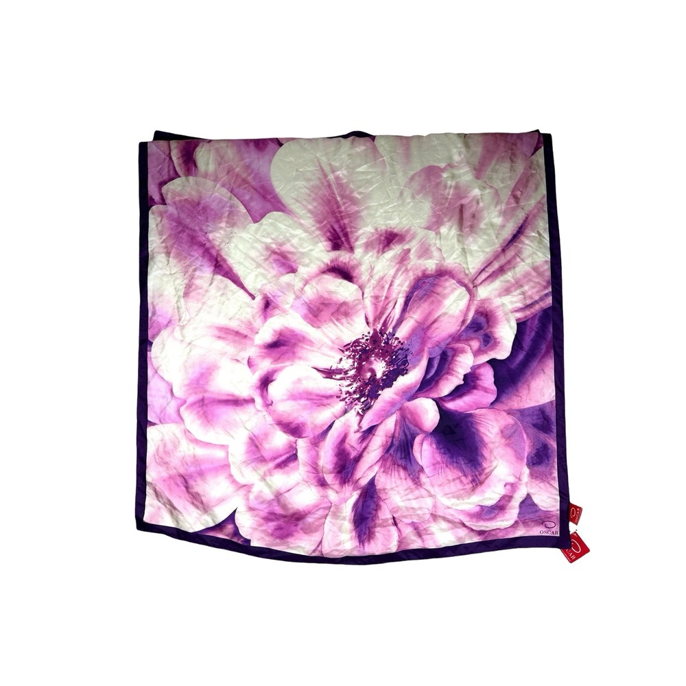 NWT Oscar de la Renta Floral Square Purple Peony 100% Silk Scarf 33.5x34 [FLAWS]